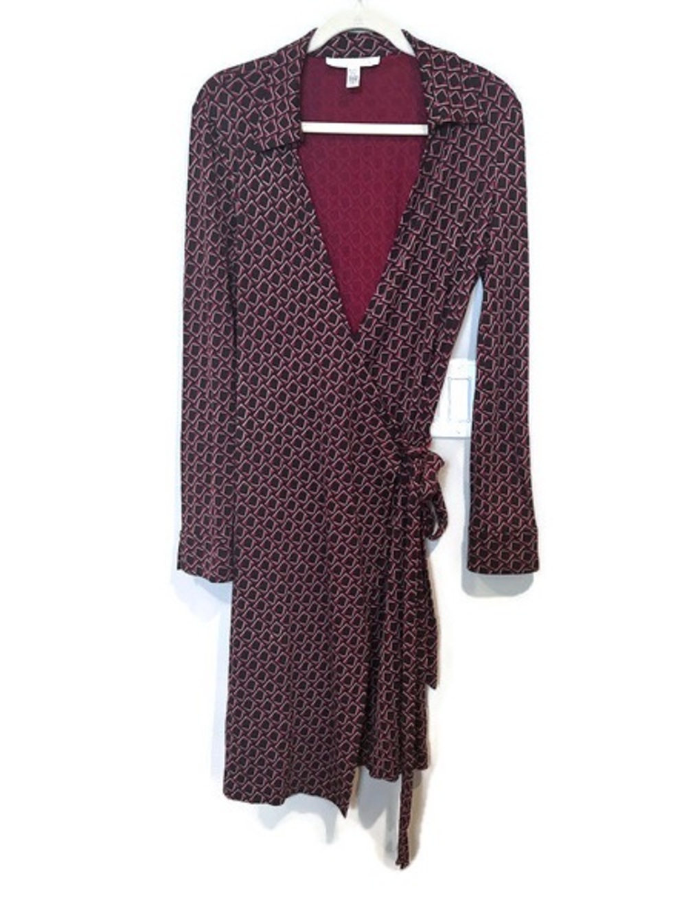 Diane Von Furstenberg Vintage Silk Burgundy Printed Wrap Dress